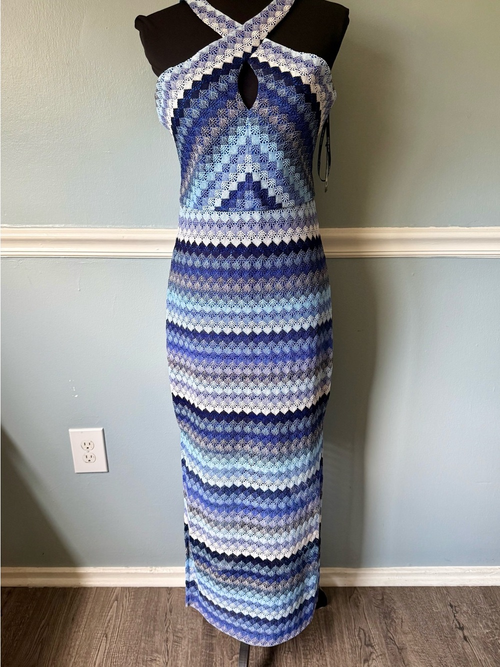 Guess Blue Multi-Stripe Halter Maxi Dress 6